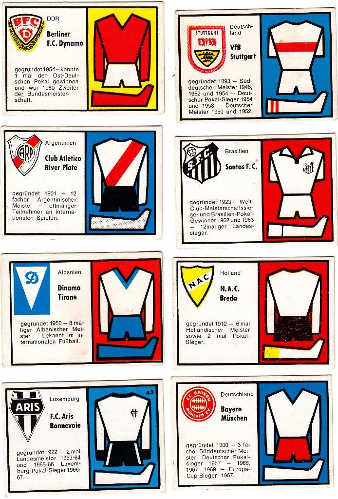 8 Chromos 1970 German Bauer Weltfussball sticker, Envoi, Utilisé, Plusieurs images