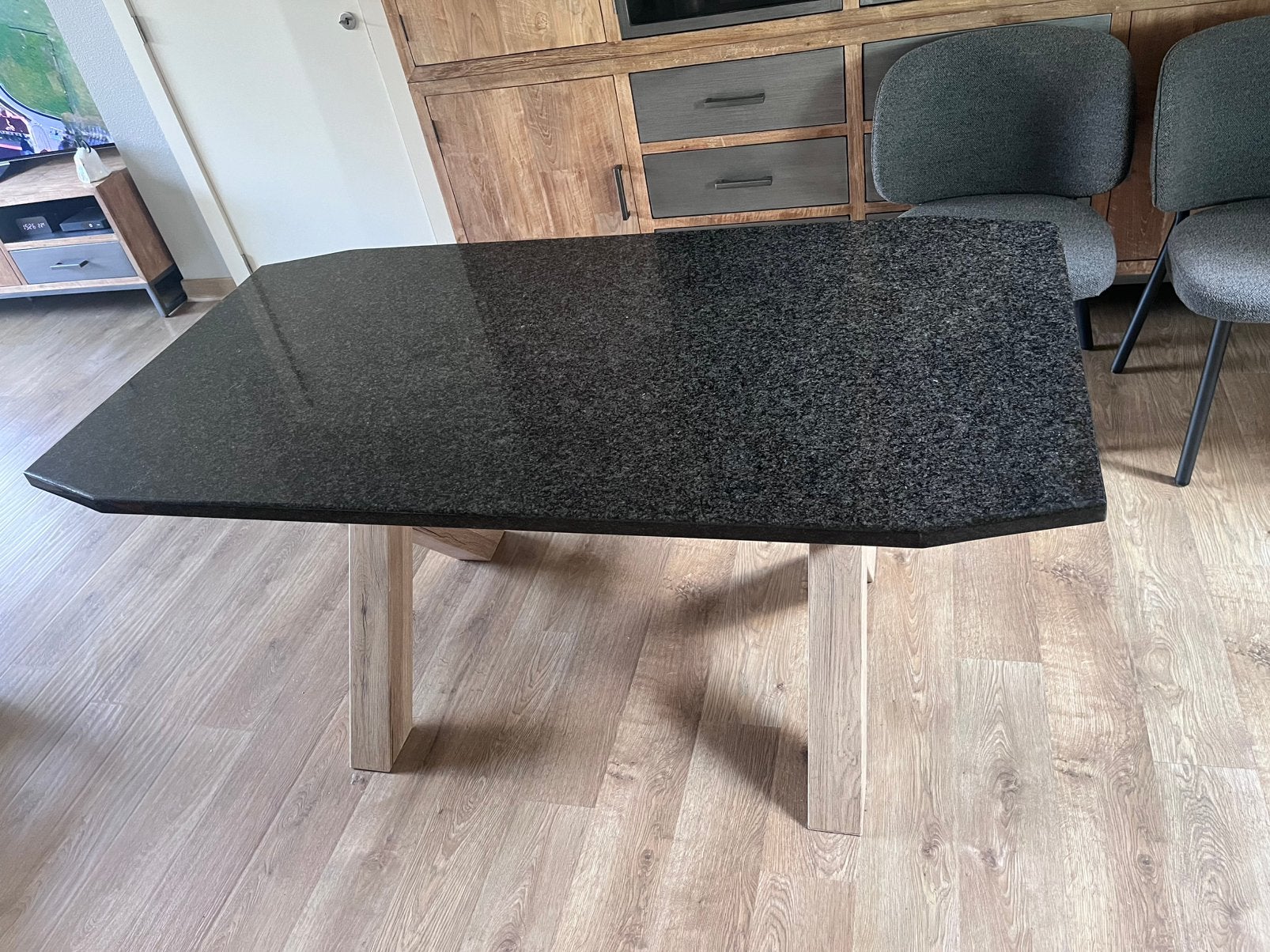 Eettafel met marmeren blad, 150 à 200 cm, Comme neuf, Landelijk, Enlèvement