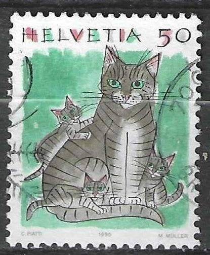 Suisse 1990 - Yvert 1342 - Famille de chats (ST), Envoi, Affranchi