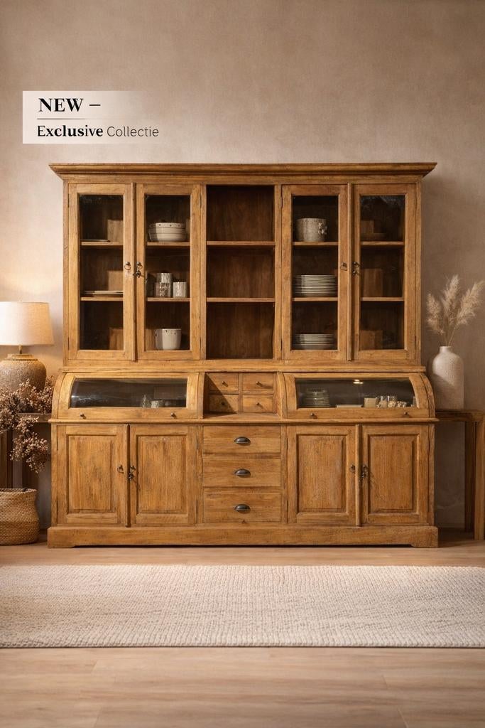 Armoire de buffet Bastiaankast en teck Bali, vitrine personn, Avec tablette(s), 200 cm ou plus, Enlèvement ou Envoi, Landelijk Modern Teakhout