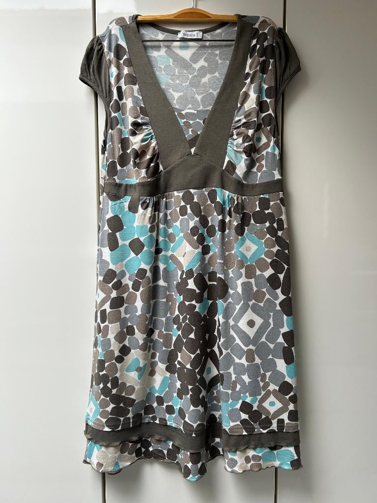 Beige en blauwe jurk van Yessica at C&A - Maat 42, Kleding | Dames, Jurken, Beige, Maat 42/44 (L), YESSICA C&A, Ophalen of Verzenden