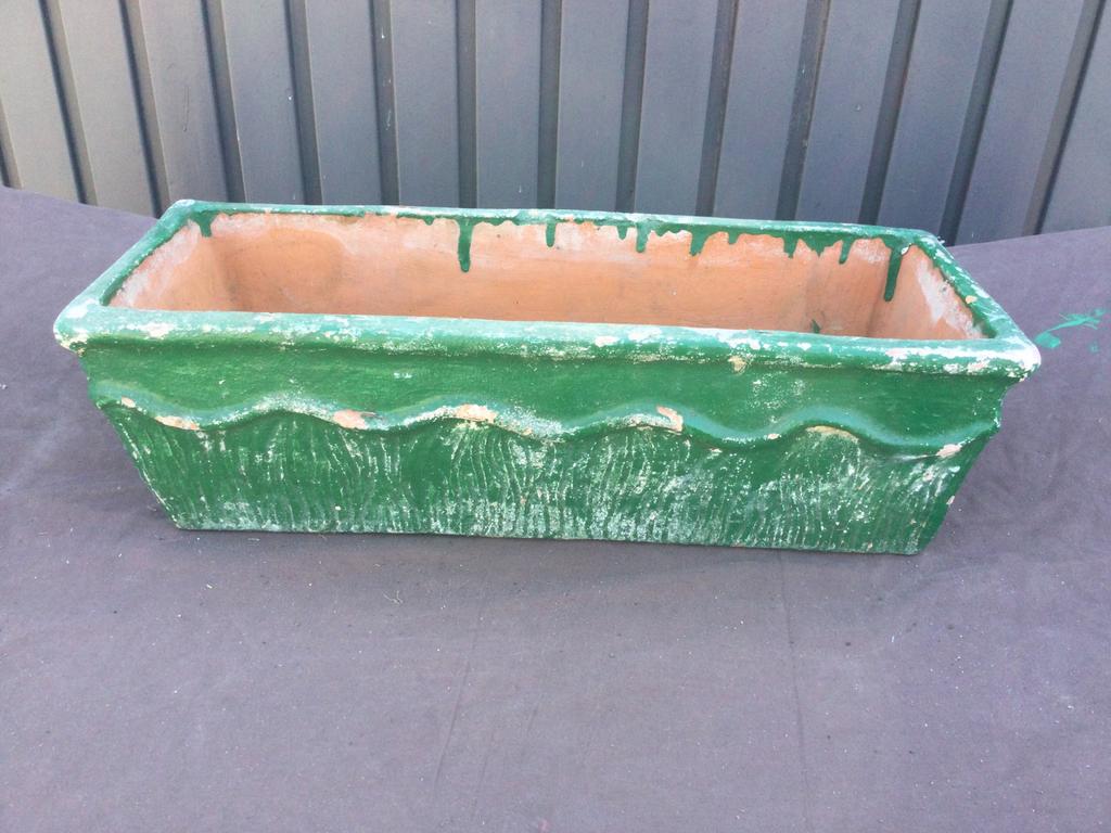 Terracotta bloembak geschilderd in groen - L 42 cm Br 16 cm, Enlèvement, Utilisé
