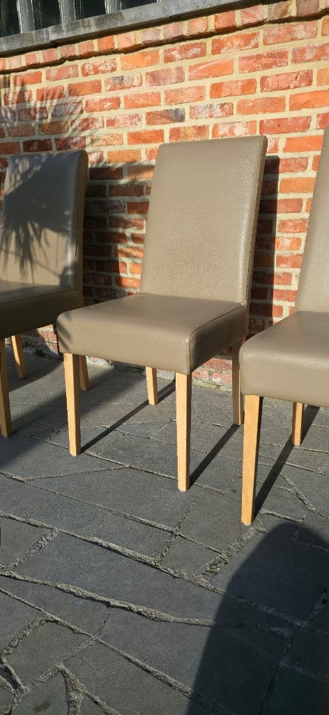6x Lederen stoelen keuken, living ..., Huis en Inrichting, Ophalen, Bruin, Hout, Zo goed als nieuw