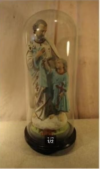 Belle statue «Joseph et Jésus» dans cloche en verre 54 cm, Antiquités & Art, Enlèvement ou Envoi