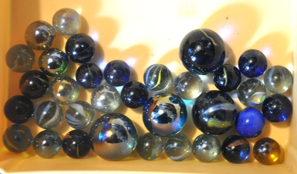 lot de 34 billes de verre diverses colorées, Collections, Enlèvement ou Envoi, Utilisé