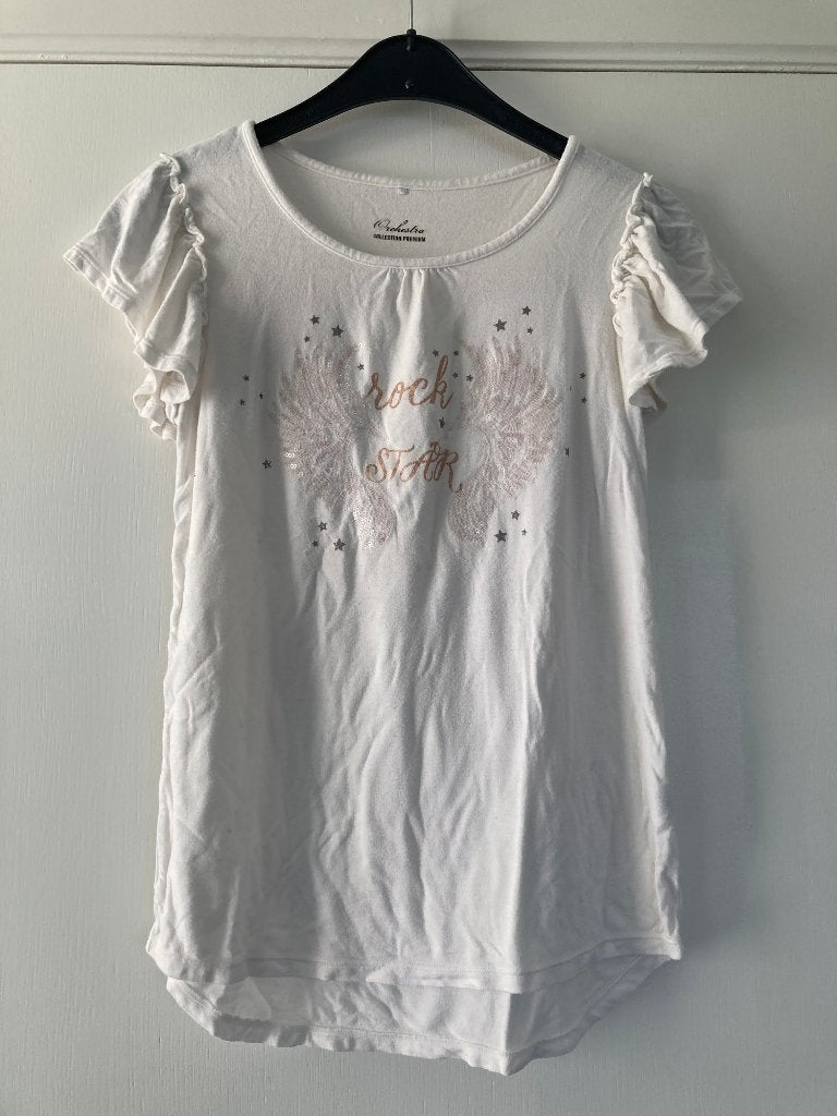 Witte t-shirt 'rock star' - Orchestra - maat 152, Gebruikt, Meisje, Ophalen of Verzenden, Shirt of Longsleeve