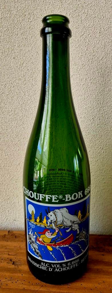 lege 0,75 ltr Chouffe-BOK 6666 fles bier uit 1995, Verzamelen, Biermerken, Ophalen of Verzenden
