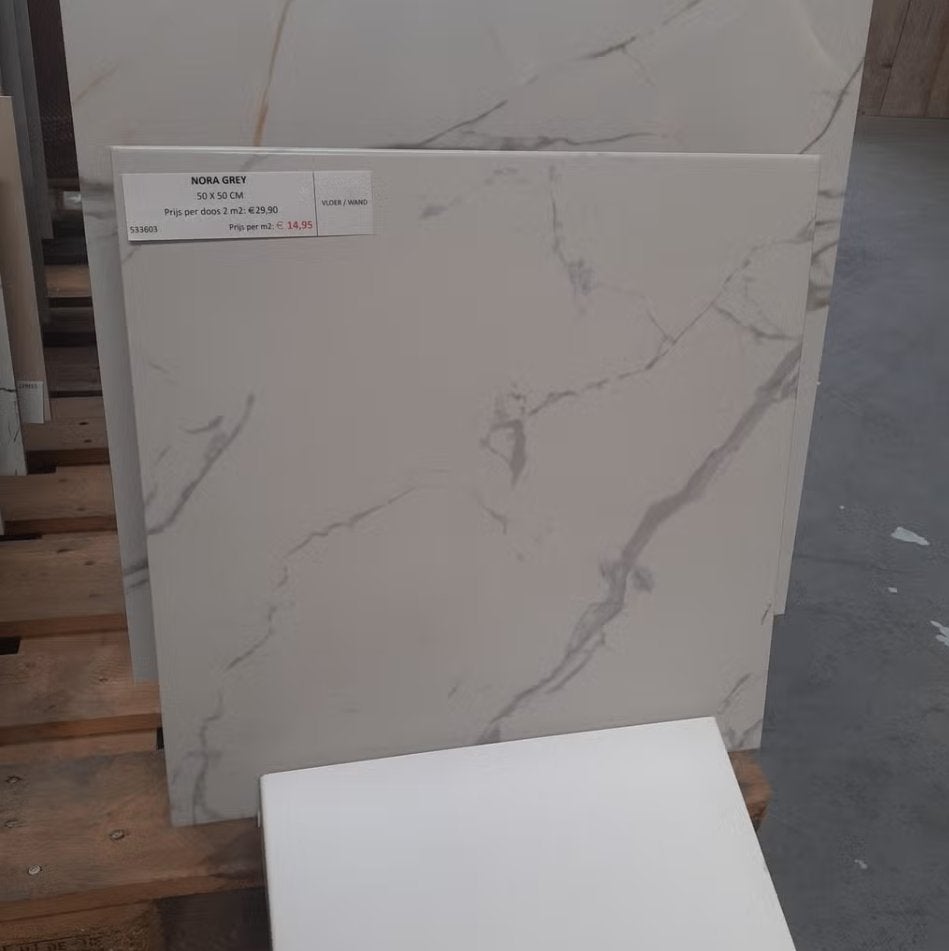 SALE Nora Grey 50x50, glans, vloer- en wandtegel, marmerlook, Ophalen of Verzenden, Nieuw
