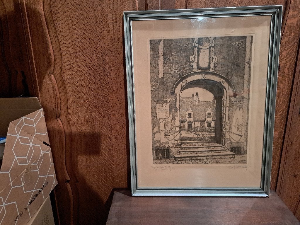 Kraanlei Gent - Ant.J. van Hoecke, Antiek en Kunst, Kunst | Etsen en Gravures, Stadsgezicht, Gesigneerd, 71 cm, Ophalen