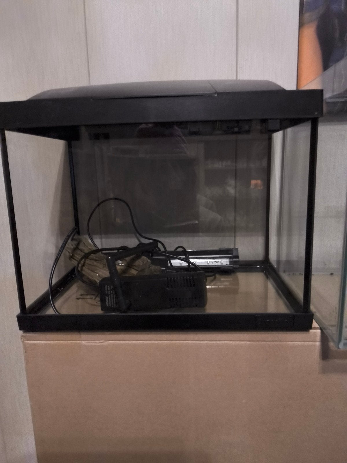 3 petits aquariums avec éclairage LED et autres accessoires, Couvercle inclus, Enlèvement, Utilisé, Éclairage ou Chauffage