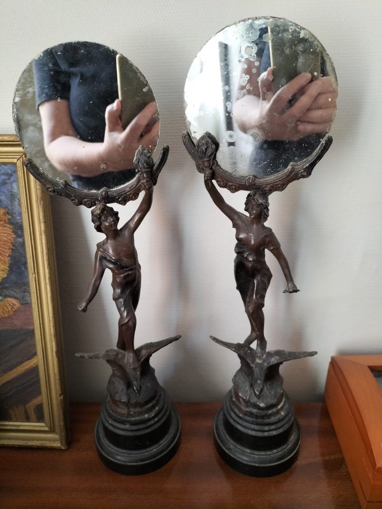Les figurines spelter  miroirs dans Son jus, Statue, Patiné, Enlèvement, Noir