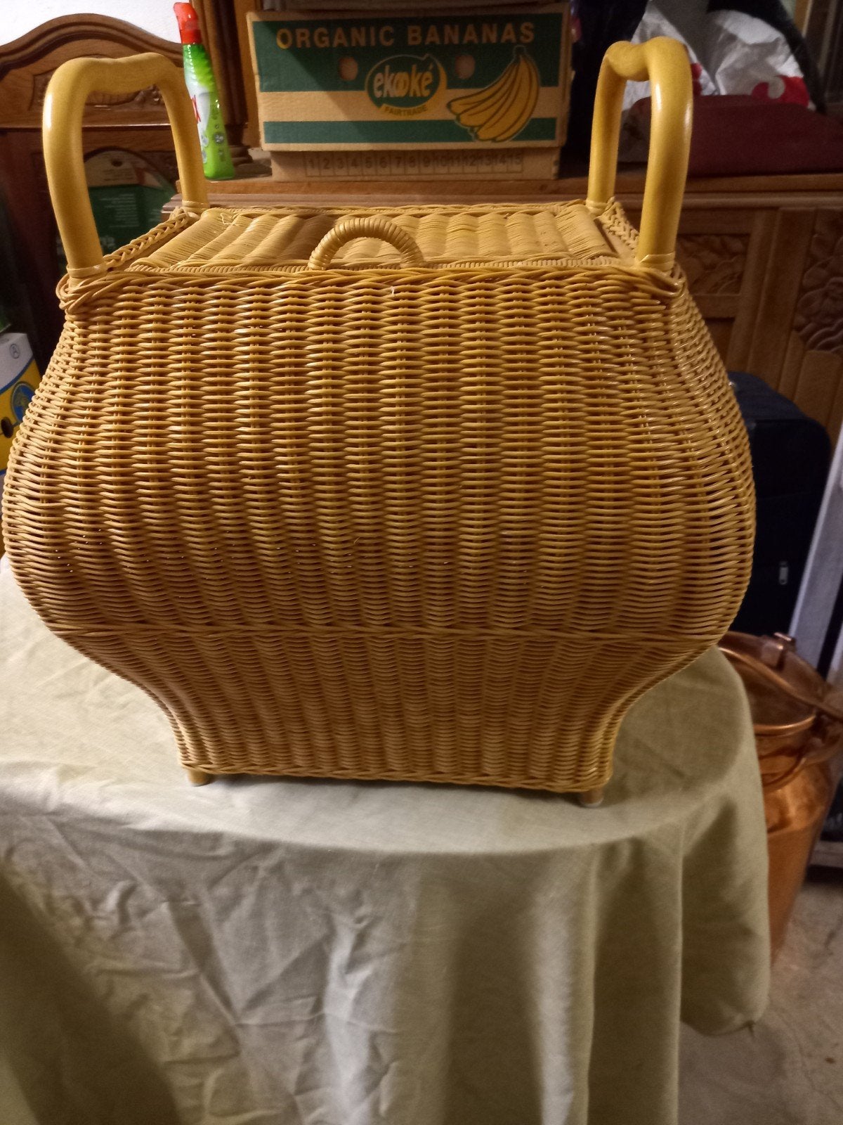 opbergmand in rotan natuur. stijl vintage 51x35x58cm hoogte, Ophalen, Mand