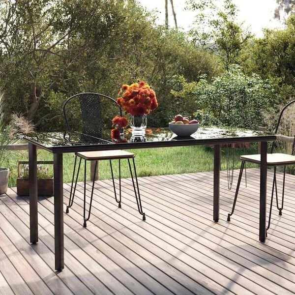 Table de jardin noire en verre trempé, Jardin & Terrasse, Enlèvement, Comme neuf, Rectangulaire