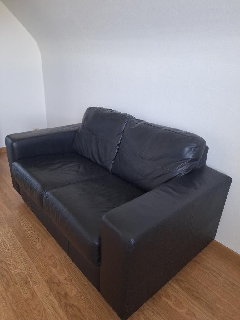 2-zit, Ikea Skogaby in zwart leder, Huis en Inrichting, Ophalen, Zo goed als nieuw, Leer