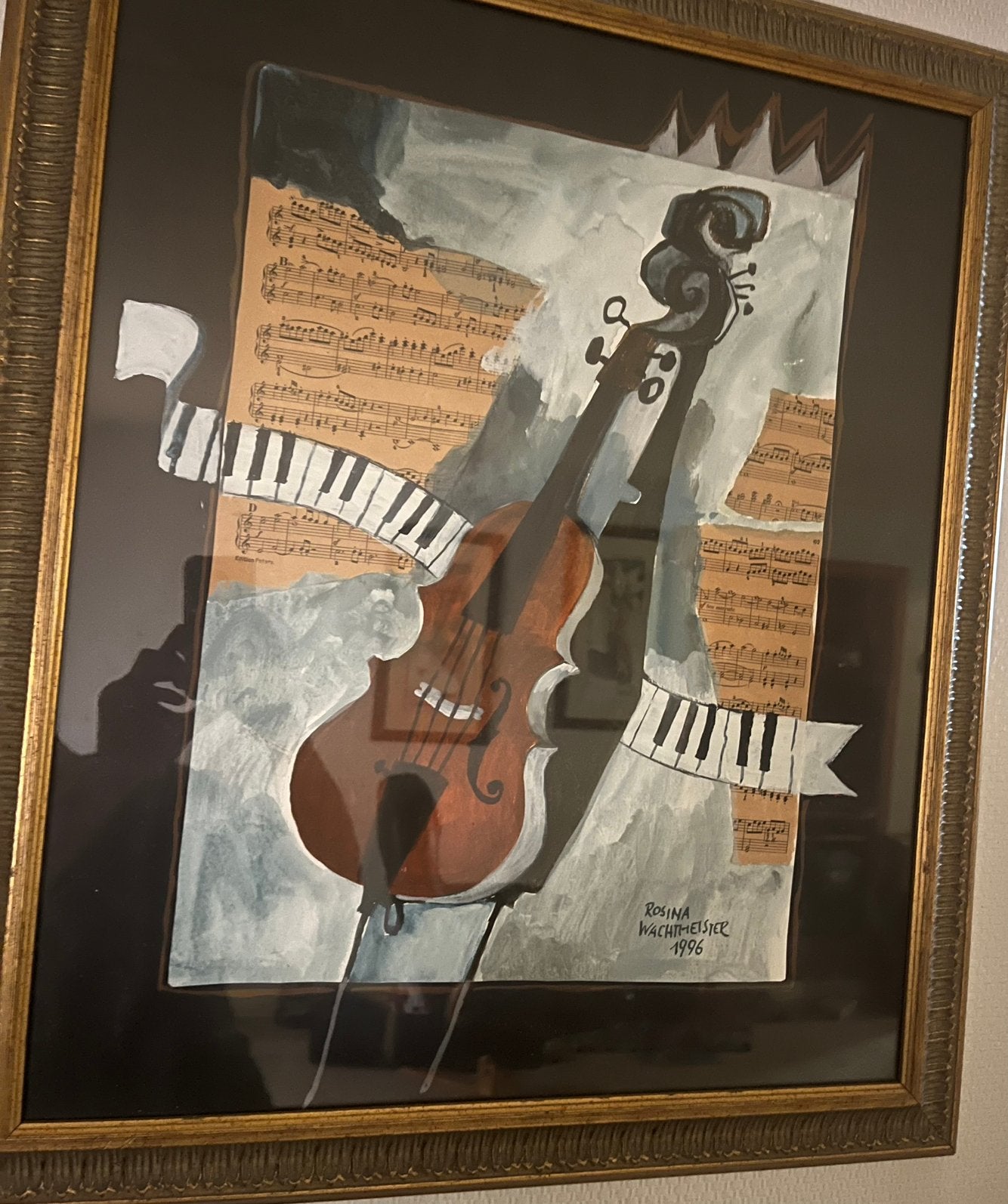 Rosina Wachtmeister 1996 schilderij muziek - viool, Antiquités & Art, Art | Peinture | Moderne, Enlèvement ou Envoi, Musique