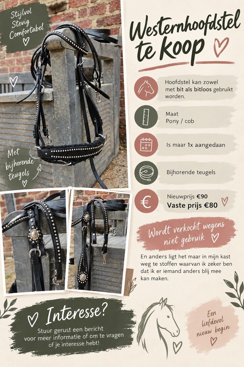 westernhoofdstel, Dieren en Toebehoren, Hoofdstel, Nieuw, Ophalen of Verzenden, Zwart