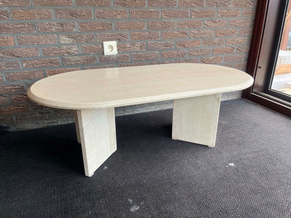Table basse ovale en travertin 110x60x37, Maison & Meubles, Enlèvement ou Envoi