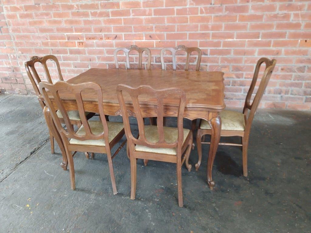 Louis XV eettafel met 6 stoelen, Antiek en Kunst, Ophalen