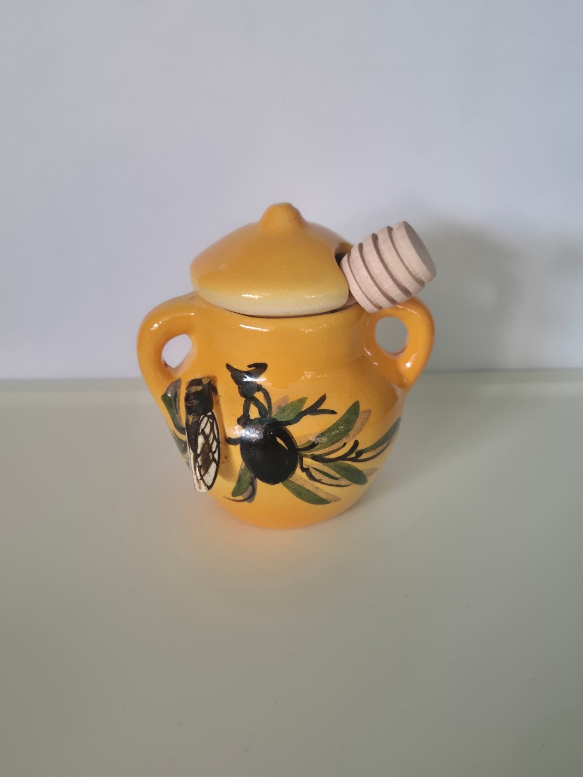 Keramisch honingpotje met houten honinglepel, Ophalen of Verzenden