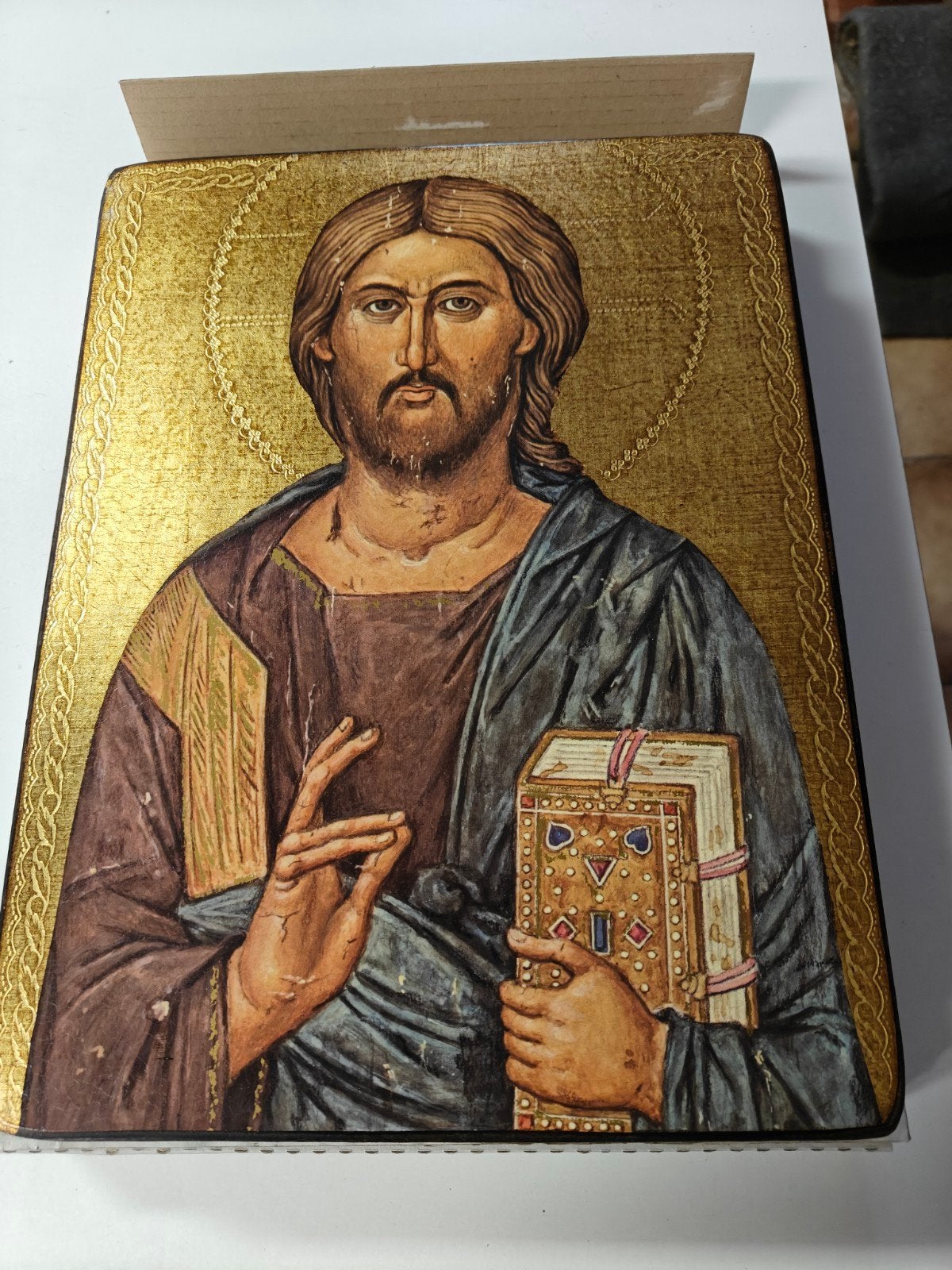 Prachtige Byzantijnse Icoon - Christus Pantocrator, Enlèvement