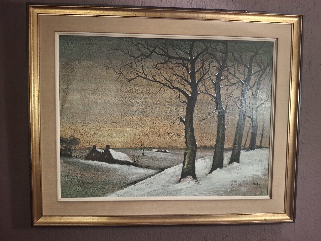 Schilderij winterlandschap A.De Man, Peint à la main, Peinture acrylique, Paysage, Enlèvement