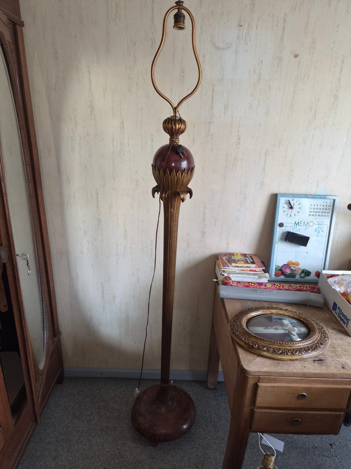Art Deco vloerlamp toegeschreven aan Alfred Chambon (H192cm), Ophalen, Art deco, 150 tot 200 cm, Hout