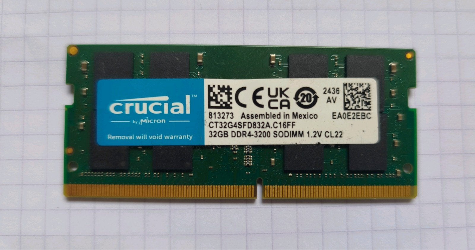 CRUCIAL 32 GB DDR4 3200 MHz SODIMM CL22 RAM, Computers en Software, RAM geheugen, 32 GB, DDR4, Ophalen of Verzenden, Zo goed als nieuw