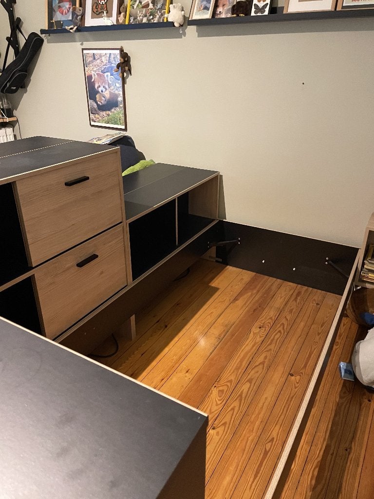 Tienerbed met kastjes en lade, Huis en Inrichting, Slaapkamer | Bedden, Ophalen, Gebruikt, 90 cm, Eenpersoons