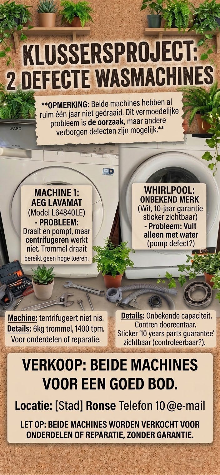 2x Wasmachine voor de klusser/onderdelen, Ophalen, Zo goed als nieuw