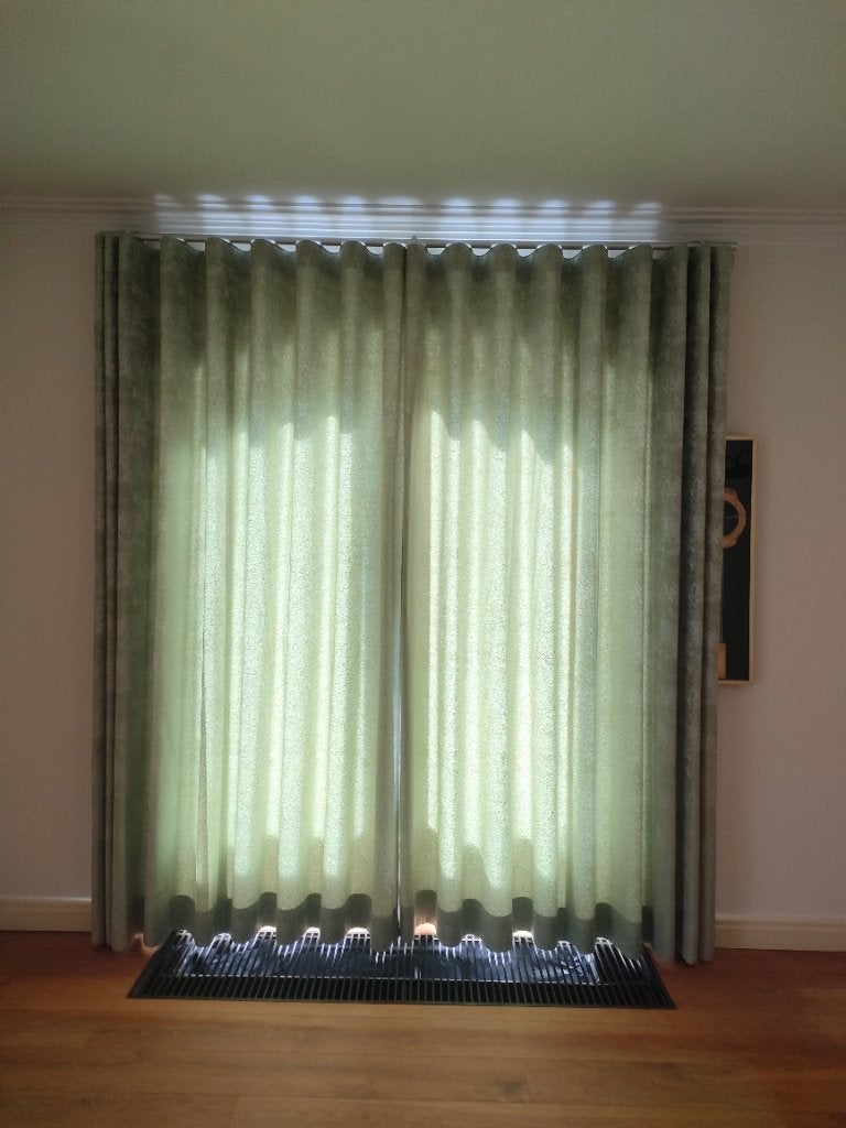 Rideaux longs en vert tendre, 220 cm, Velours, Rideau, Accessoires de montage inclus