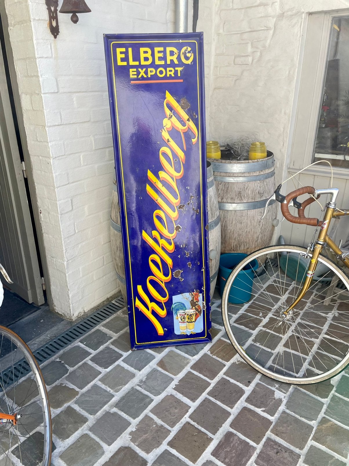 Emaille bord elberg export 1940, Verzamelen, Ophalen, Zo goed als nieuw, Reclamebord