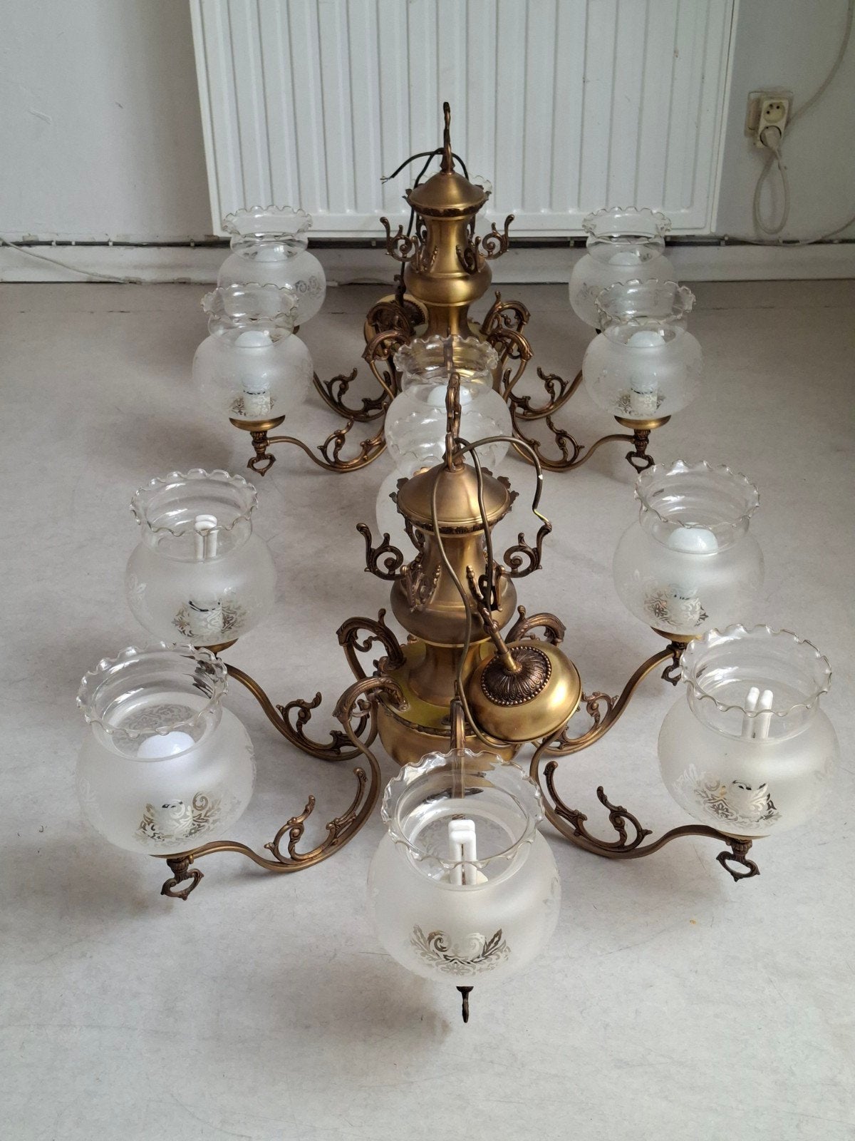 Antieke koperen kroonlusters 2 stuks zeer goede staat, Ophalen, Zo goed als nieuw, Glas, Antiek