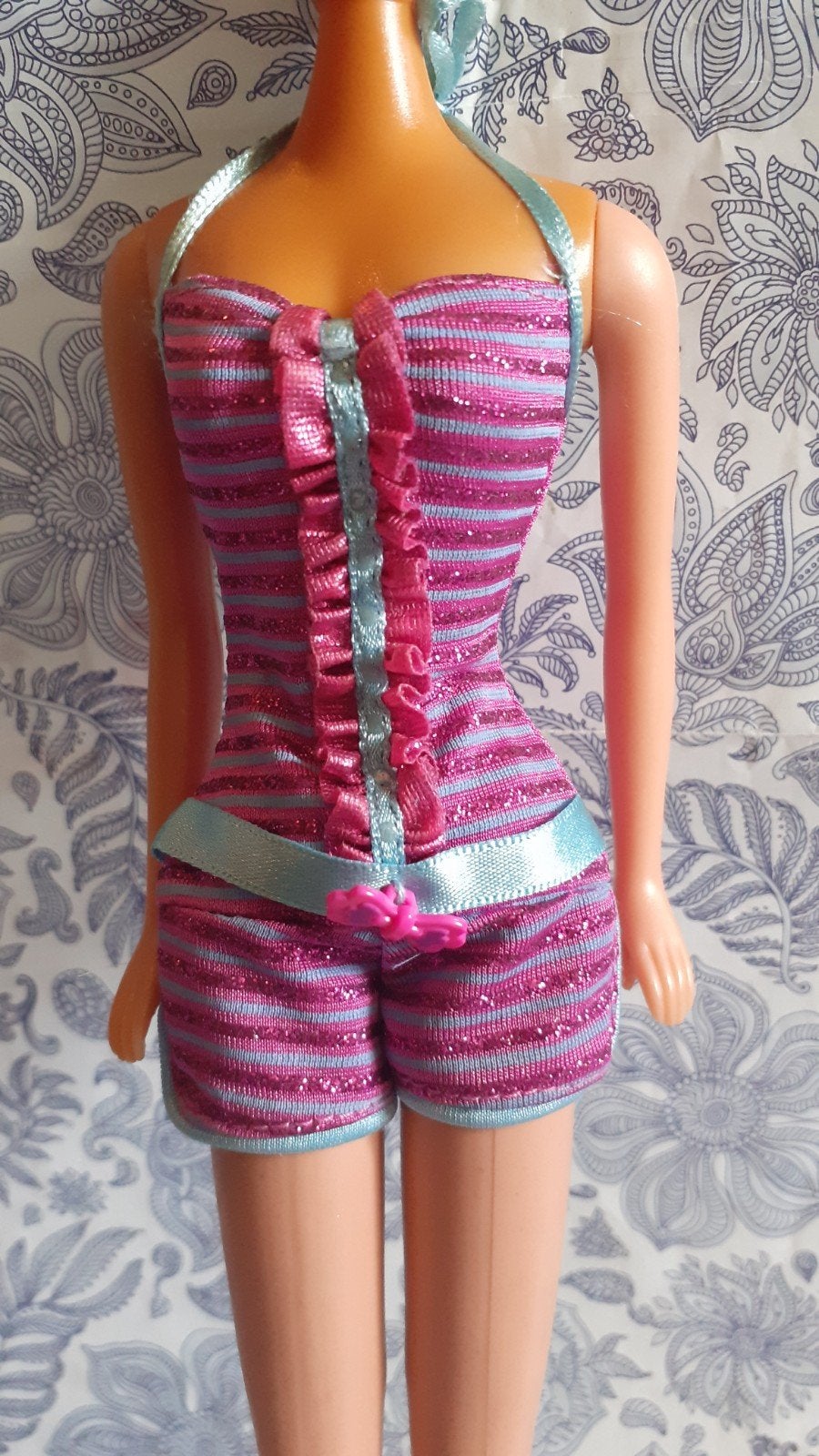 combi short dos nu barbie mauve turquoise paillette, Enlèvement ou Envoi, Utilisé, Vêtements