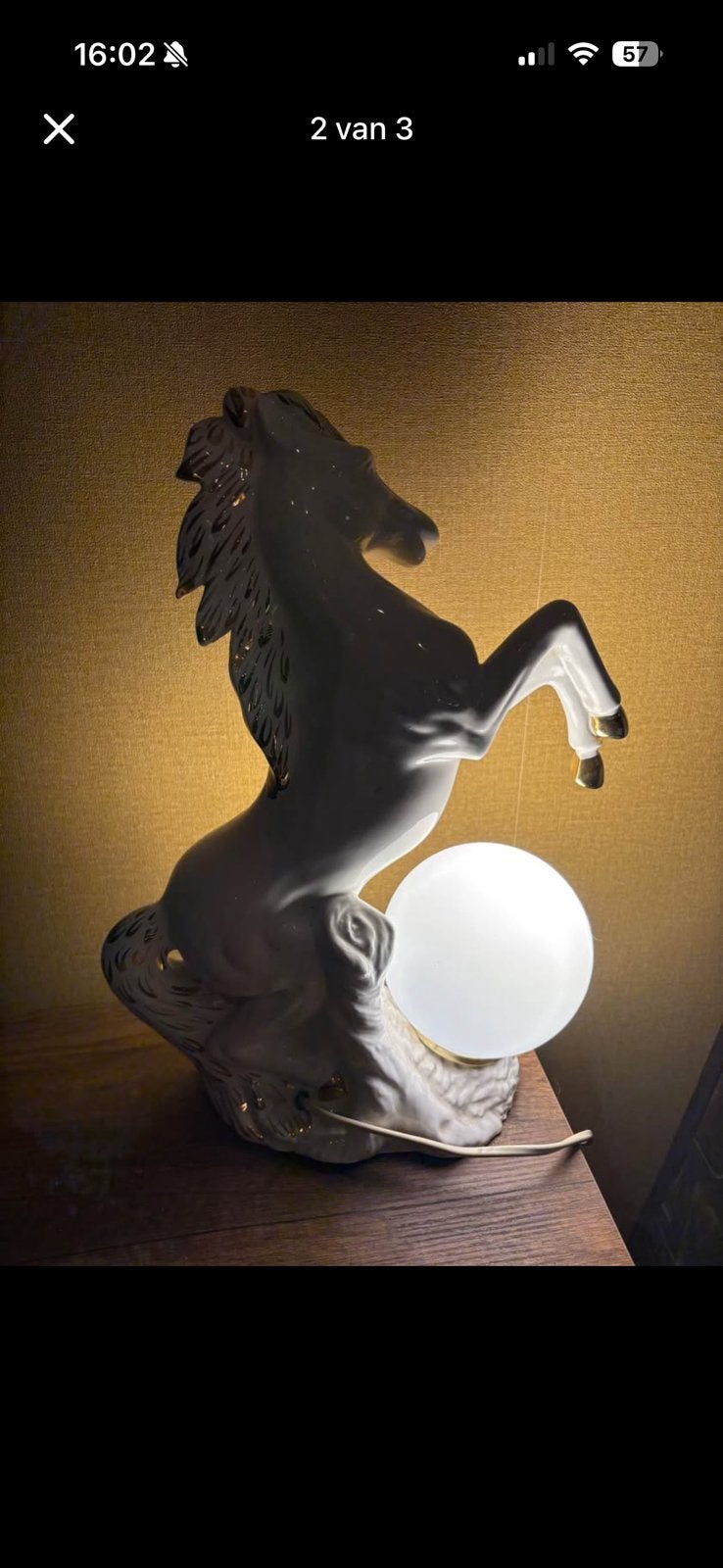 Witte paardenlamp - hollywood regency stijl, Wit, Ophalen, Zo goed als nieuw, Keramiek