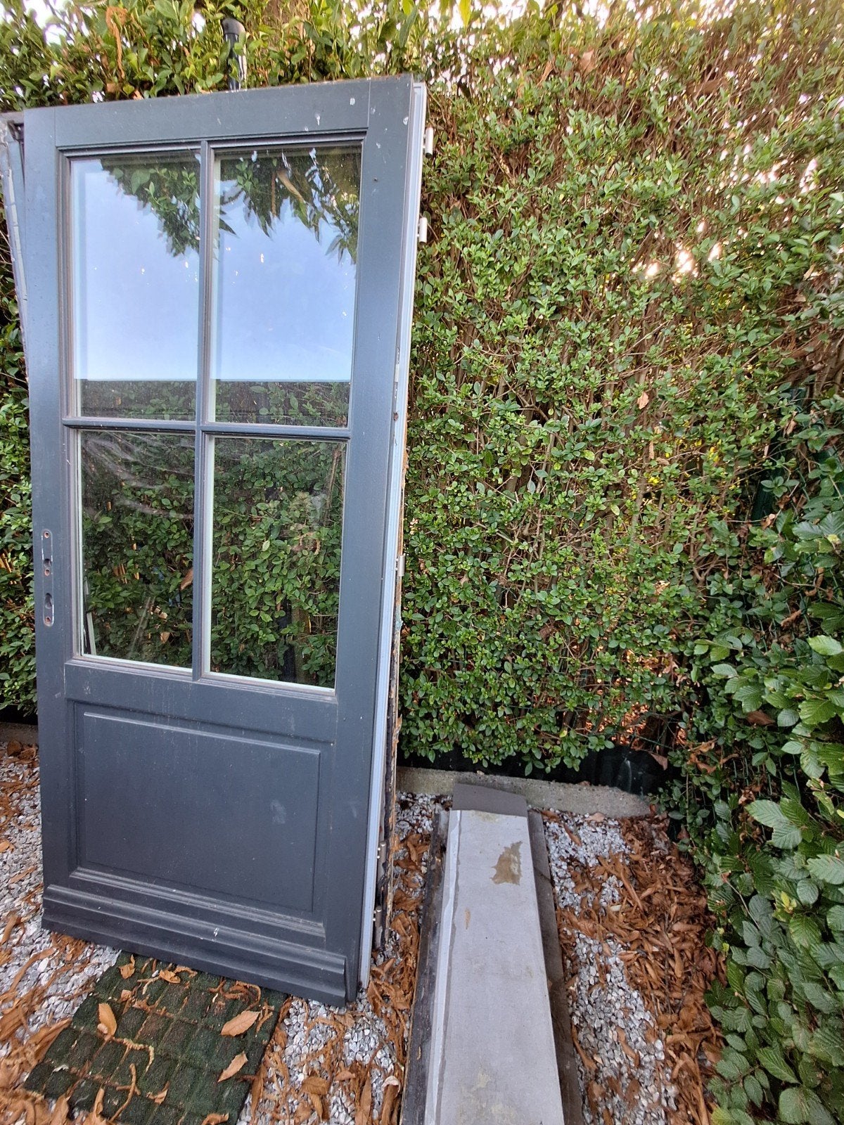 Mooie houten voordeur / achterdeur antracietgrijs RAL 7016, Doe-het-zelf en Bouw, Gebruikt, Deurkozijn, 150 tot 225 cm, Inclusief glas