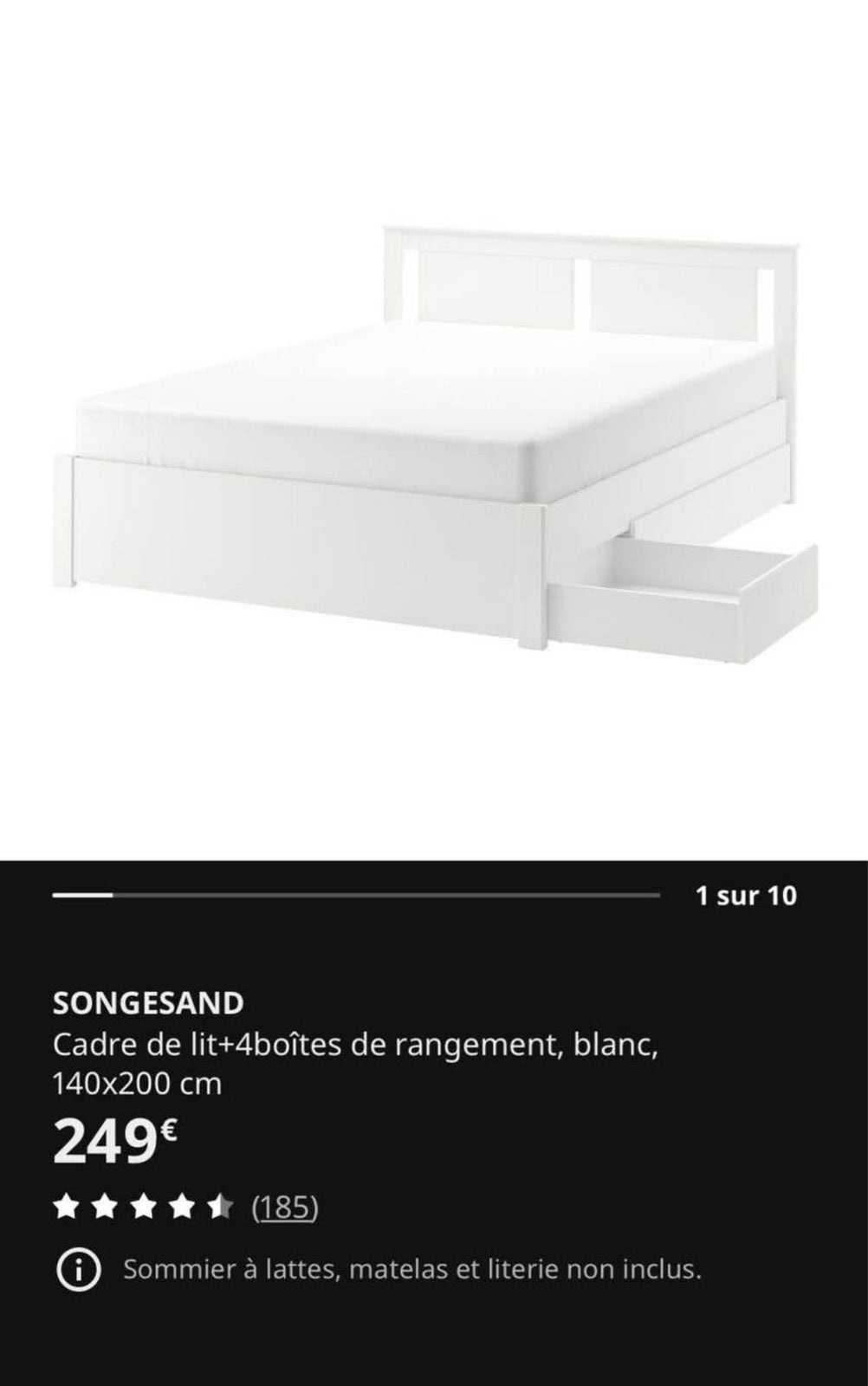 Lit Ikea SONGESAND 140cm, Ophalen, Gebruikt, Wit, Tweepersoons