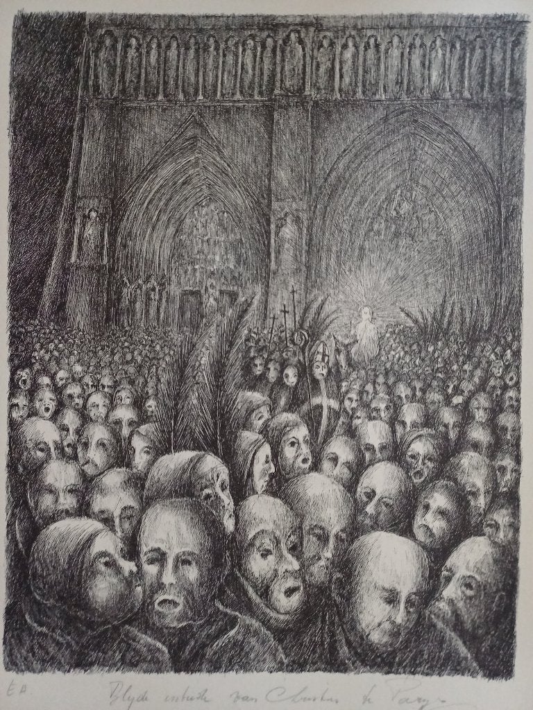 Luc Putman, Blijde intrede van Christus te Parijs, 1981, Enlèvement ou Envoi, Gravure, Signé