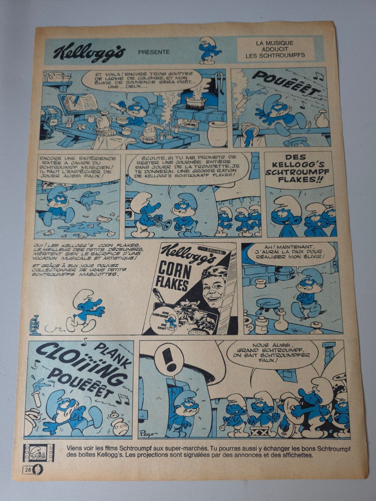 Ancienne publicité Schtroumpf Kellogg's 3, Collections, Envoi, Utilisé, Différents Schtroumpfs, Bande dessinée