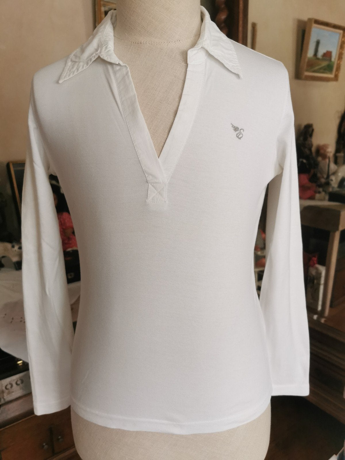 Mooie dames poloshirt van Esprit, Wit, Maat 42/44 (L), Ophalen of Verzenden, Lange mouw