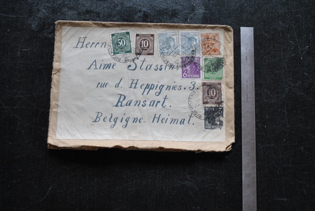 Enveloppe Timbre 1947 Kreuzberg Ransart STALAG XIIIC Stassin, Collections, Enlèvement ou Envoi, Autres, Autres types
