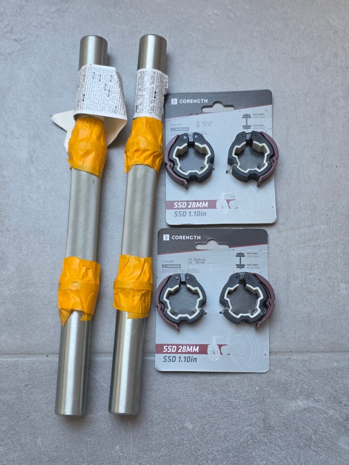 NEUF Barres haltères Domyos 35cm Ø28mm + 4 stop-disques, Sports & Fitness, Enlèvement ou Envoi, Neuf, Bras, Haltère