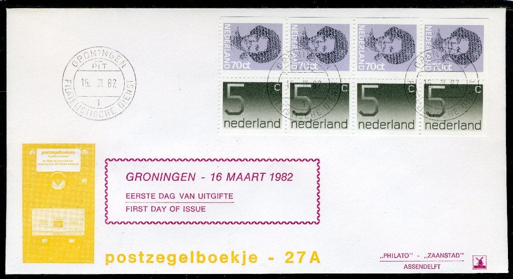 PAYS-BAS PB27a FDC 1982 - Carnet de timbres, Envoi, Après 1940, Affranchi