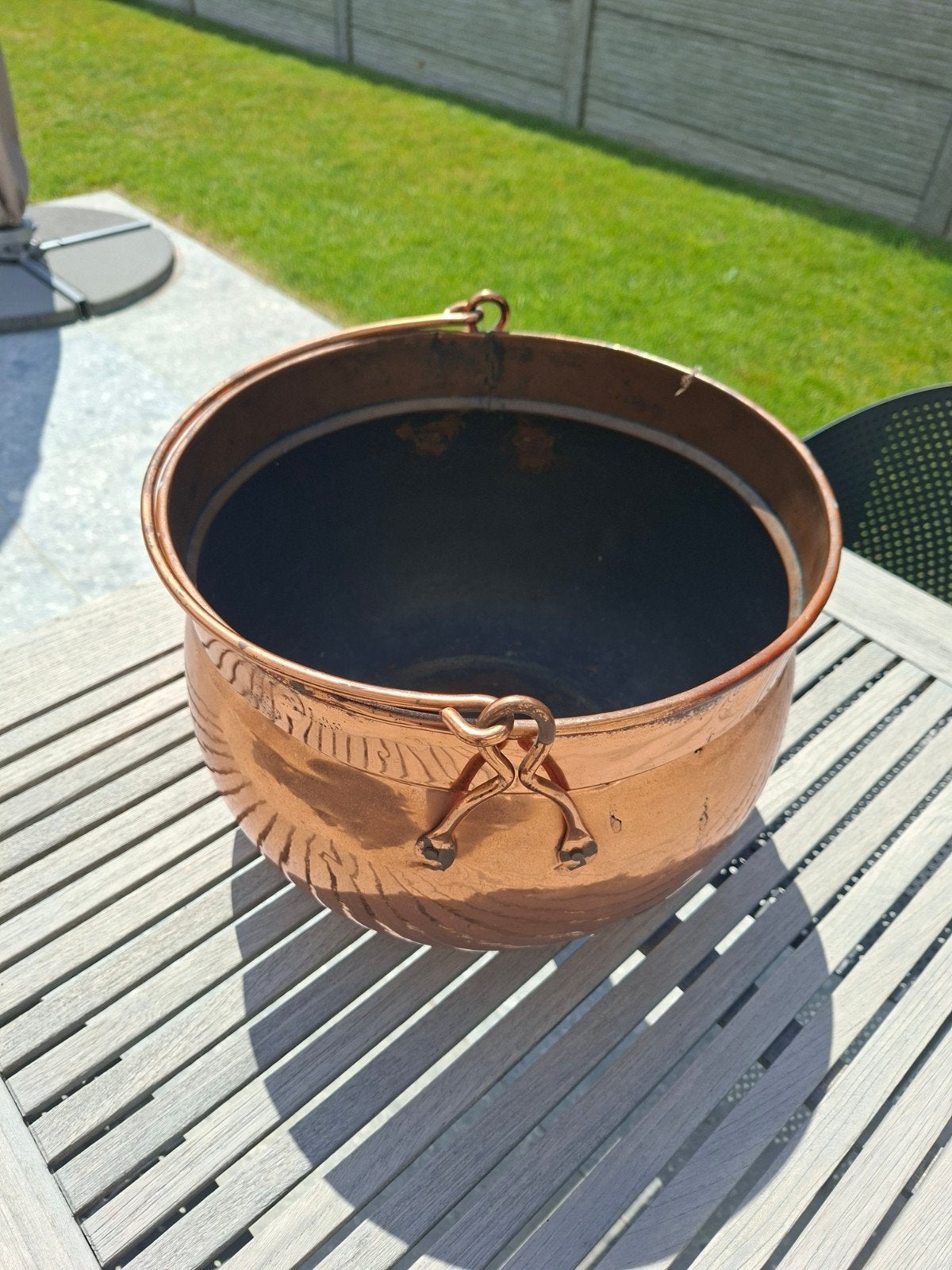 Authentieke koperen pot / sierpot – Ø37 cm – Hoogte 27 cm, Ophalen