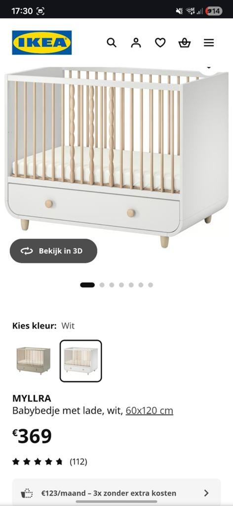 Myllra babybed met lade, Kinderen en Baby's, Babywiegjes en Ledikanten, Ophalen, Gebruikt, Ledikant