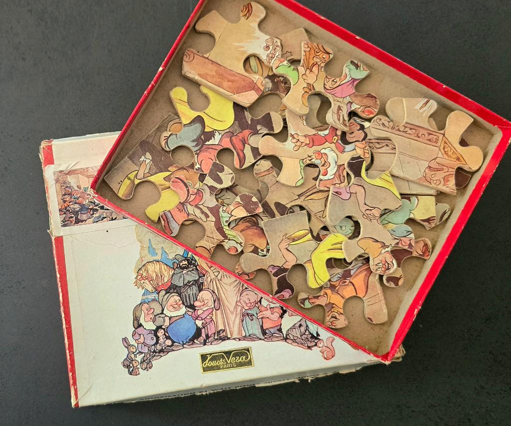 Puzzle en bois, 1958, Blanche neige et 7 nains Walt Disney, Kinderen en Baby's, Speelgoed | Kinderpuzzels, Gebruikt, 4 tot 6 jaar