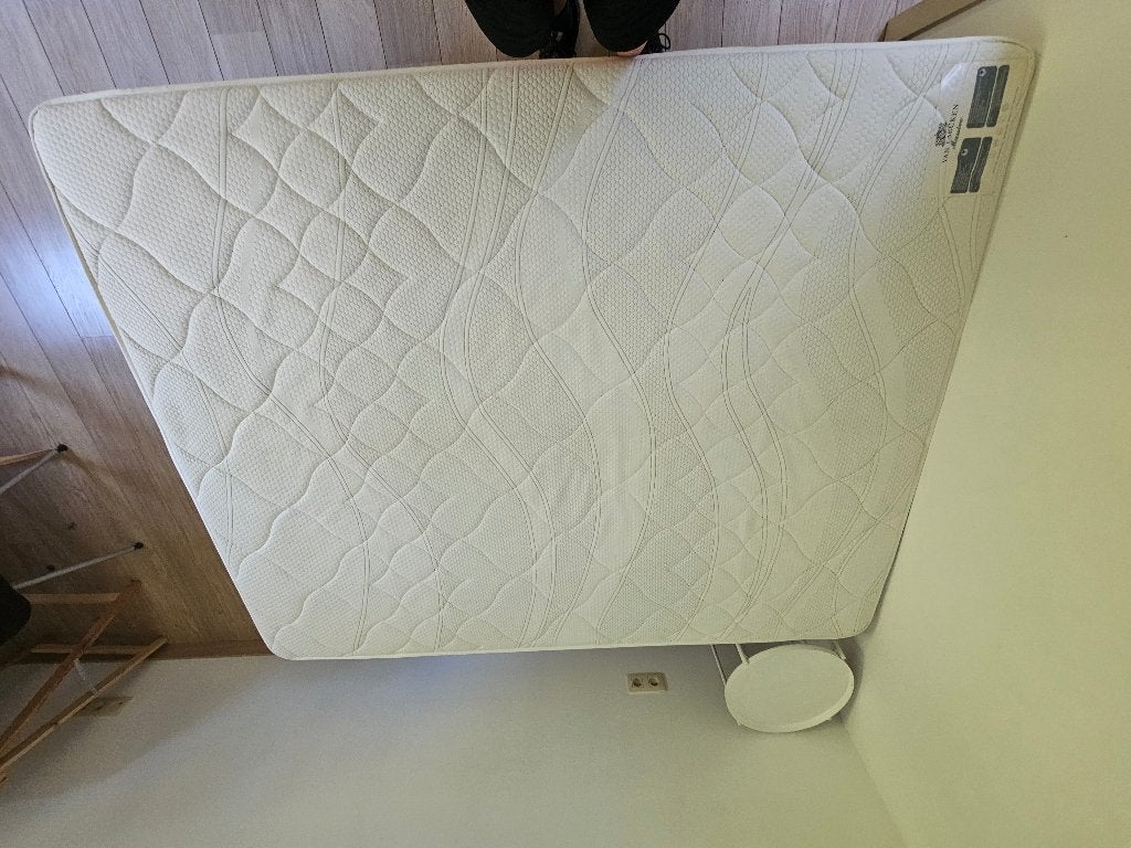 Gratis boxspring bed, Ophalen, Gebruikt, Beige, Tweepersoons