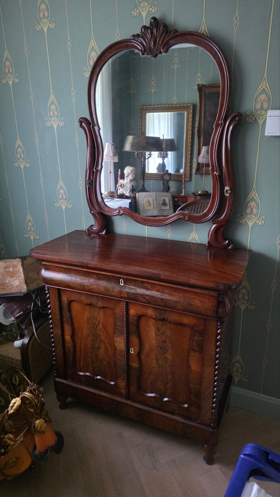 Antieke 19e eeuwse Biedermeier met spiegel, Ophalen