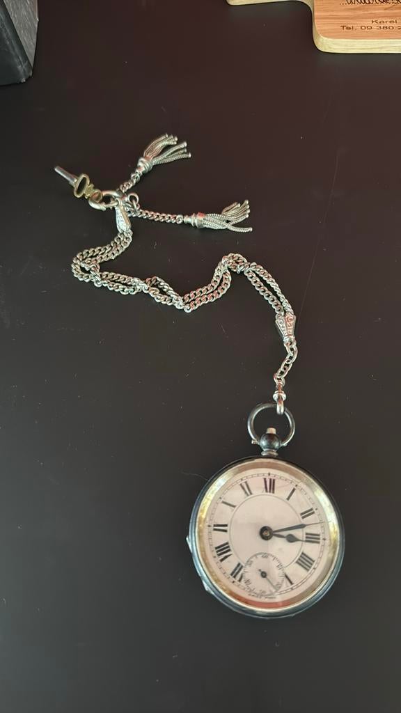 Anoniem zwitsers zilveren zakhorloge, Ophalen of Verzenden, Zilver, Zakhorloge, Met ketting