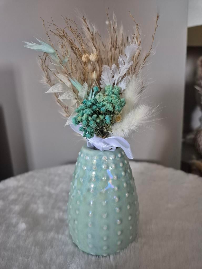 Klein vaasje met 2 boeketjes droogbloemen, Ophalen, Zo goed als nieuw
