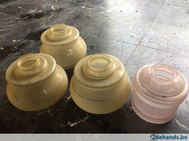 opaline glas lampkappen 4 stuks, Ophalen, Gebruikt, Glas